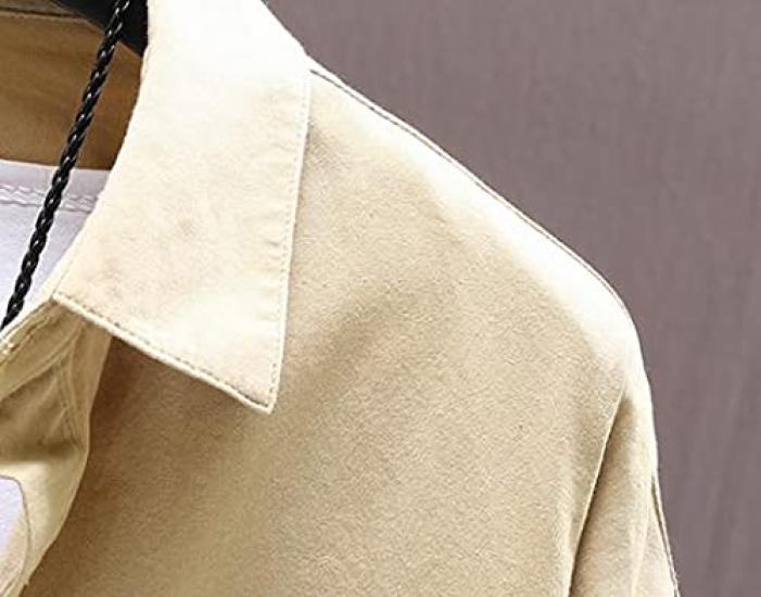 Aspersio Long Sleeve Work Shirt with Stylish Top for Casual Visual American Open Long Business Basic Shirt Yellow Collar, Men, Military, Button-Down