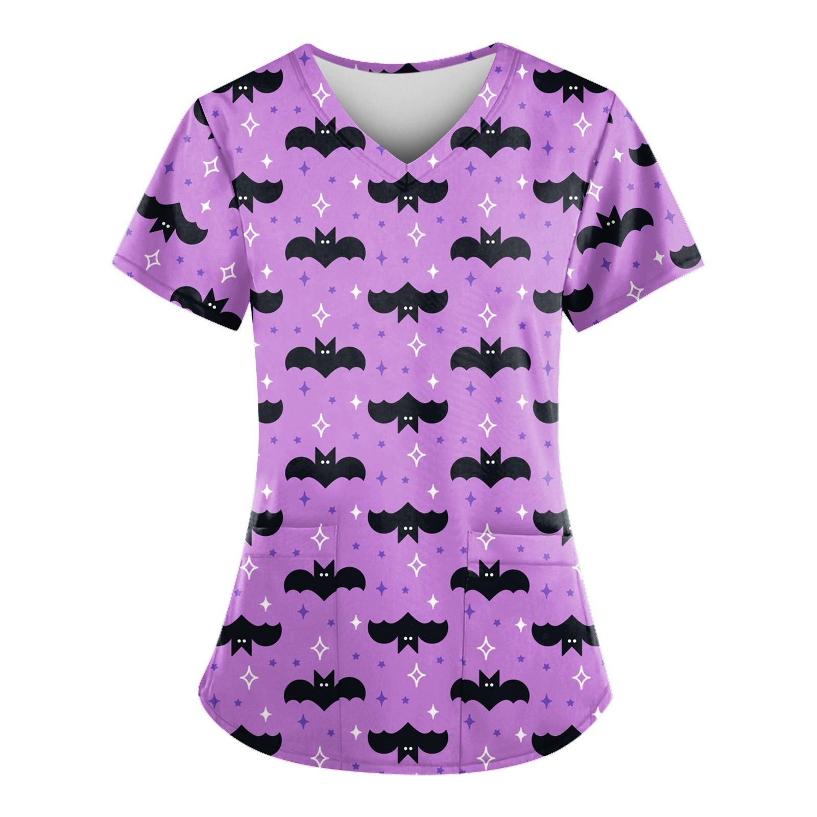 

Женская мода V-образный вырез короткий рукав комбинезон с карманами Хэллоуин принтованные топы одежда XXXXXL фиолетовый