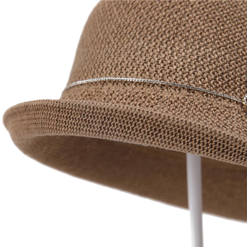 Summer Thin Straw Hat Femininity Versatile Crimped Vacation Elegant Top Hat Rhinestone Sun Protection Hat