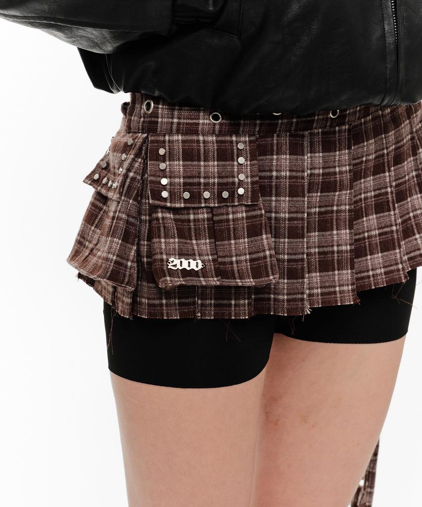 2000Akaibeuseu Ivy Pleated Belt (Brown Plaid)