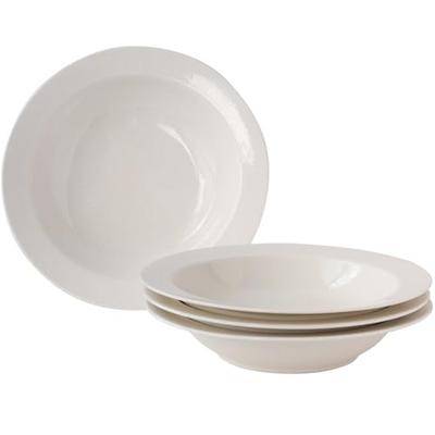 Dolce Duo Curry Plates, Pasta Plates, Soup Plates, White and Ivory Rimmed Plates, Set of 4, Gift Idea, Solid Color, Made In Japan, DAM-249