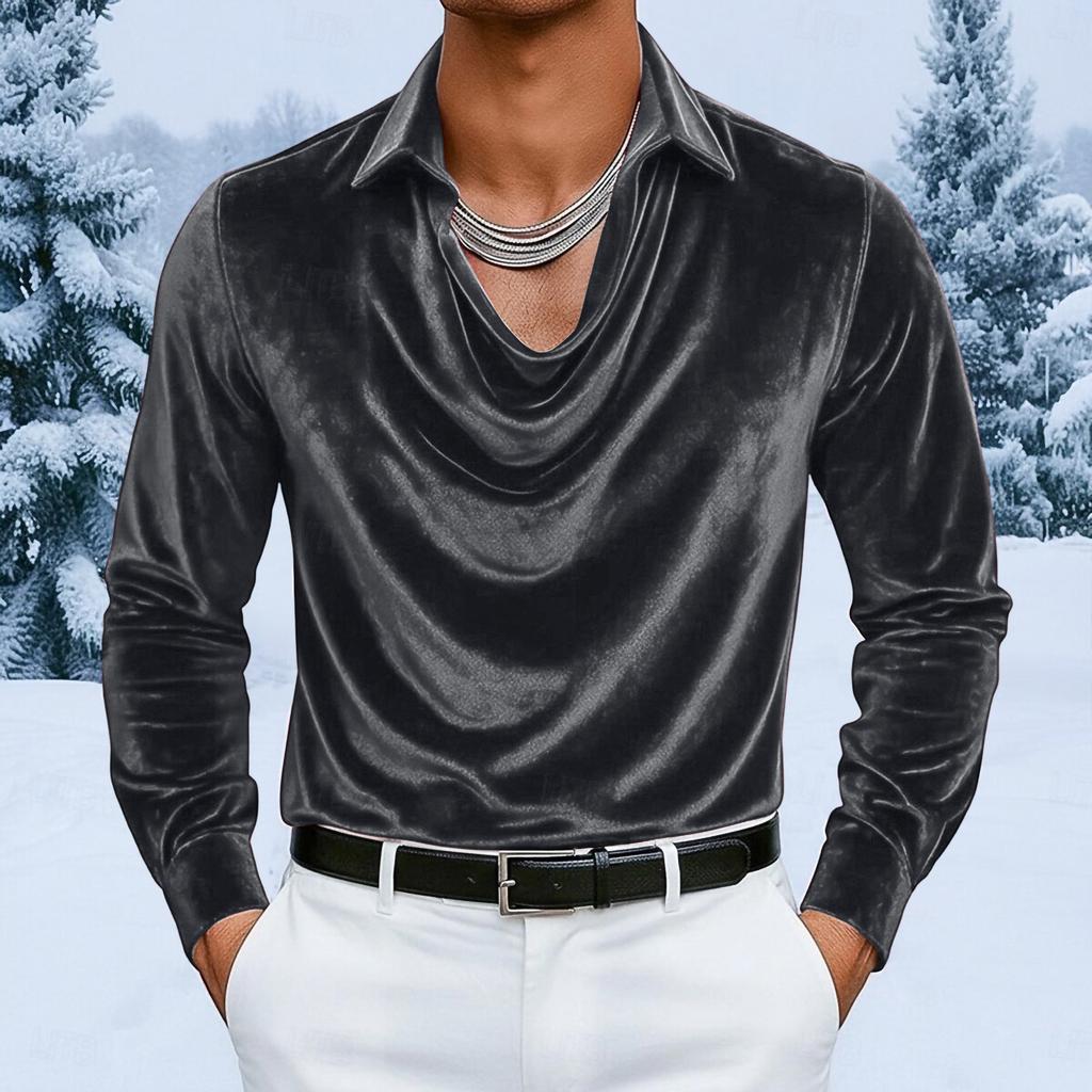 Stylish Men's Color Velvet Long,sleeved T,shirt Pullover Top