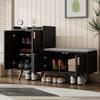 Modern Shoe Bench with Black Walnut Wood, Shoe Cabinet, Equipped with Four Storage Doors, Asymmetric Metal Handles, W120/D34/H82