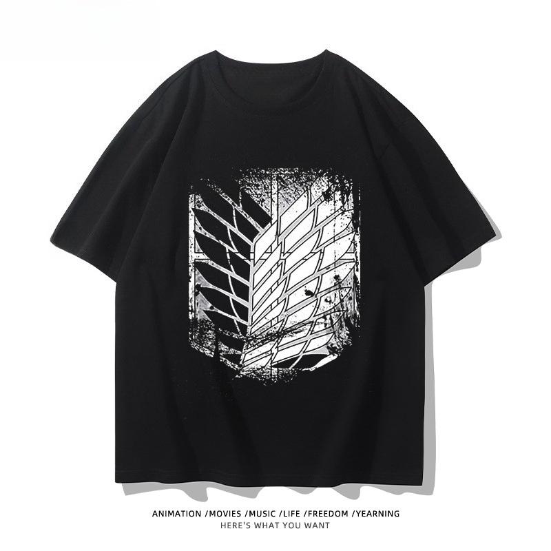 Attack On Titan Animation Derivatives Wings of Liberty Printed Short Sleeve T-shirt Women's Fashion Loose Cotton Unisex Top