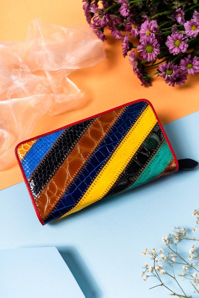 Große, lederne Damen Geldbörse im Patchwork-Muster - Rovicky