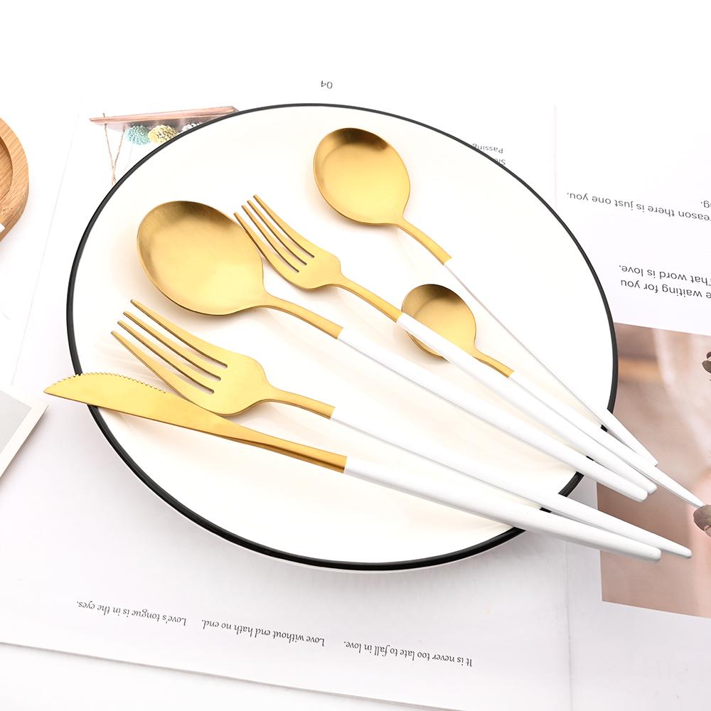 JANKNG 24Pcs Matte Dinnerware Golden Knife Fork Dessert Spoons Flatware Set Stainless Steel Cutlery Set Kitchen Silverware Set