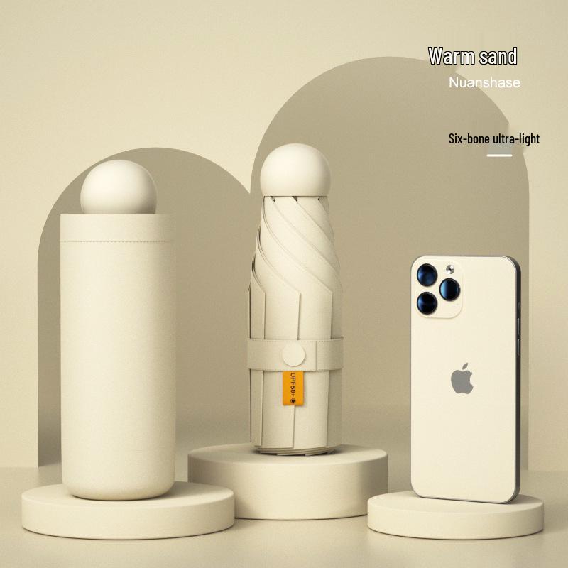 Compact Dual-Use Sun and Rain Umbrella with Black Glue Sunshade - Stylish Ladies' 5-Fold Capsule Design