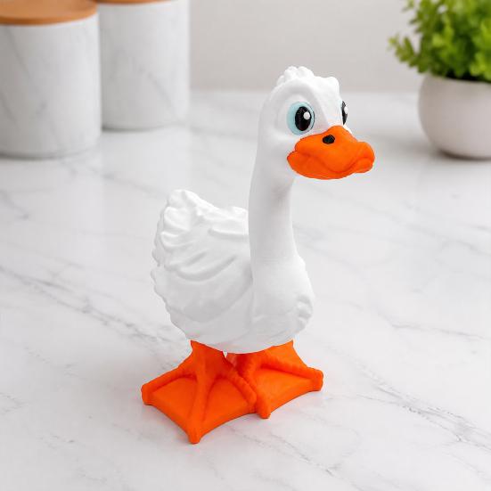 Handcrafted Style Garden Statue 3D Printed Yard Goose Statue, Cute White Long Neck Porch Decor with Whimsical Outdoor Accent Orange Beak Feet,