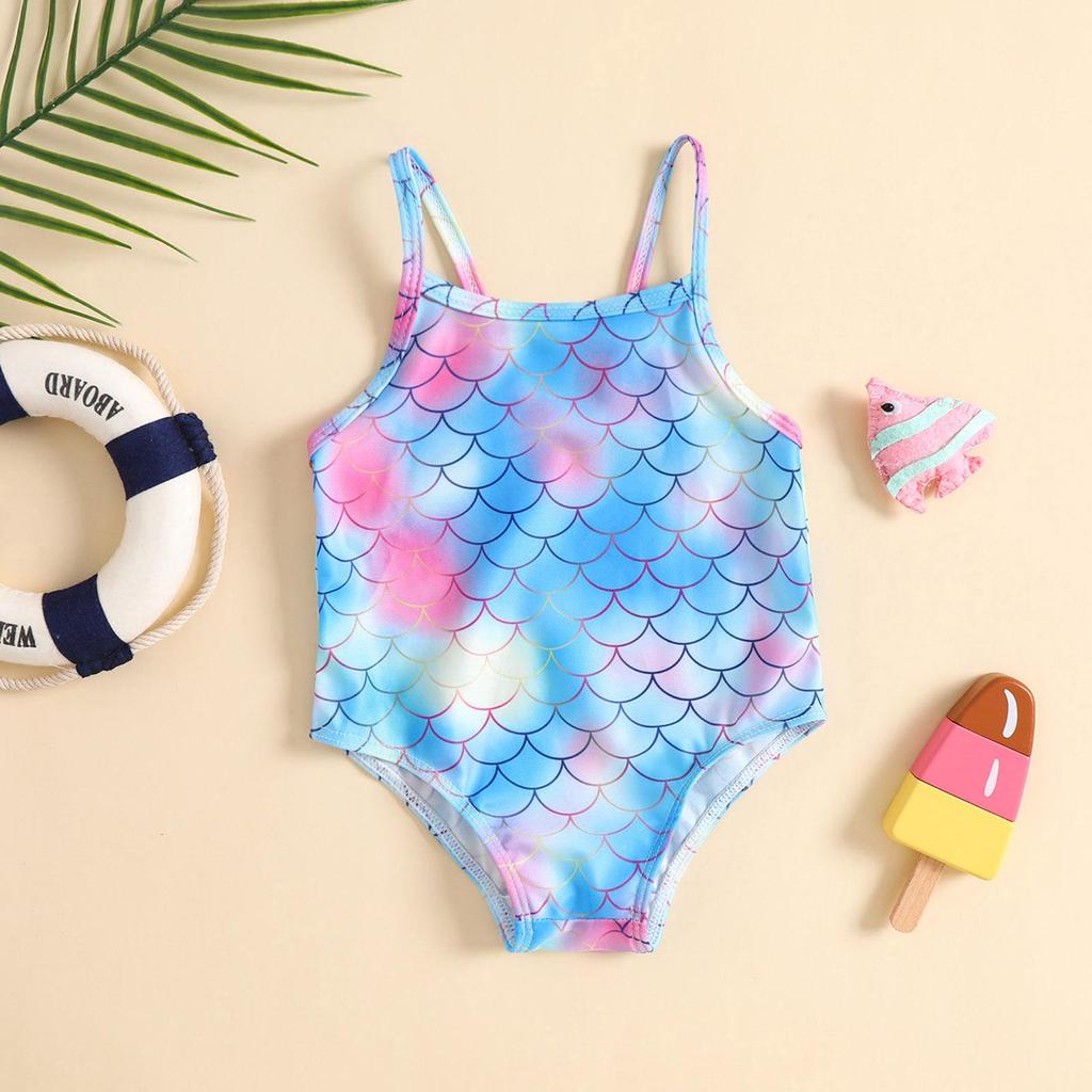Girls' Mermaid One-Piece Halterneck Swimsuit