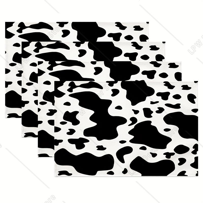 

4pcs Cow Print Placemats Washable Cow Print Black and White Animal Theme Placemat for Holiday Banquet Dining Table Kitchen Decor 4 PCS 12x18inch