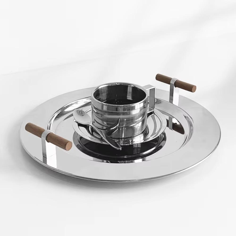 Silver Stainless Steel Coffee Serving Tray Storage Tea Desktop Coffee Snack Plate Nordic Home Decoration for Restaurants Kitchen