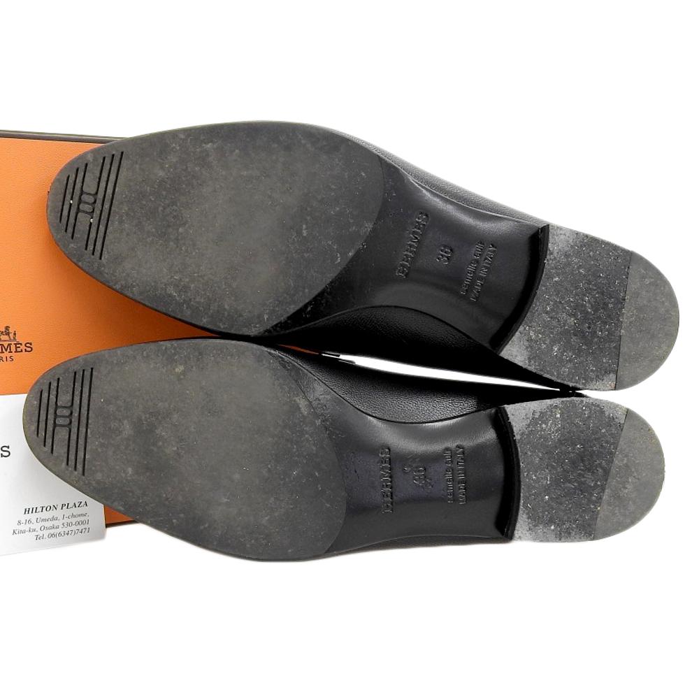 HERMES Excellent condition Royale Chèvre moccasin by GHardware, H motif, fringe, leather loafers, women's, black, size 36, H192203Z shoes 36 blackUsed