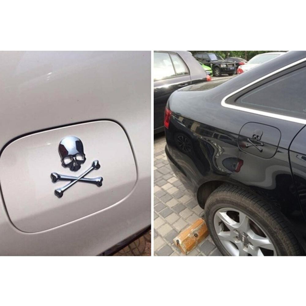 1Pc Metal 3D Skull Head Bone Logo Emblem Car Body Door Fuel Tank Cap Badge Emblem Auto Styling Car Stickers Exterior Accessories