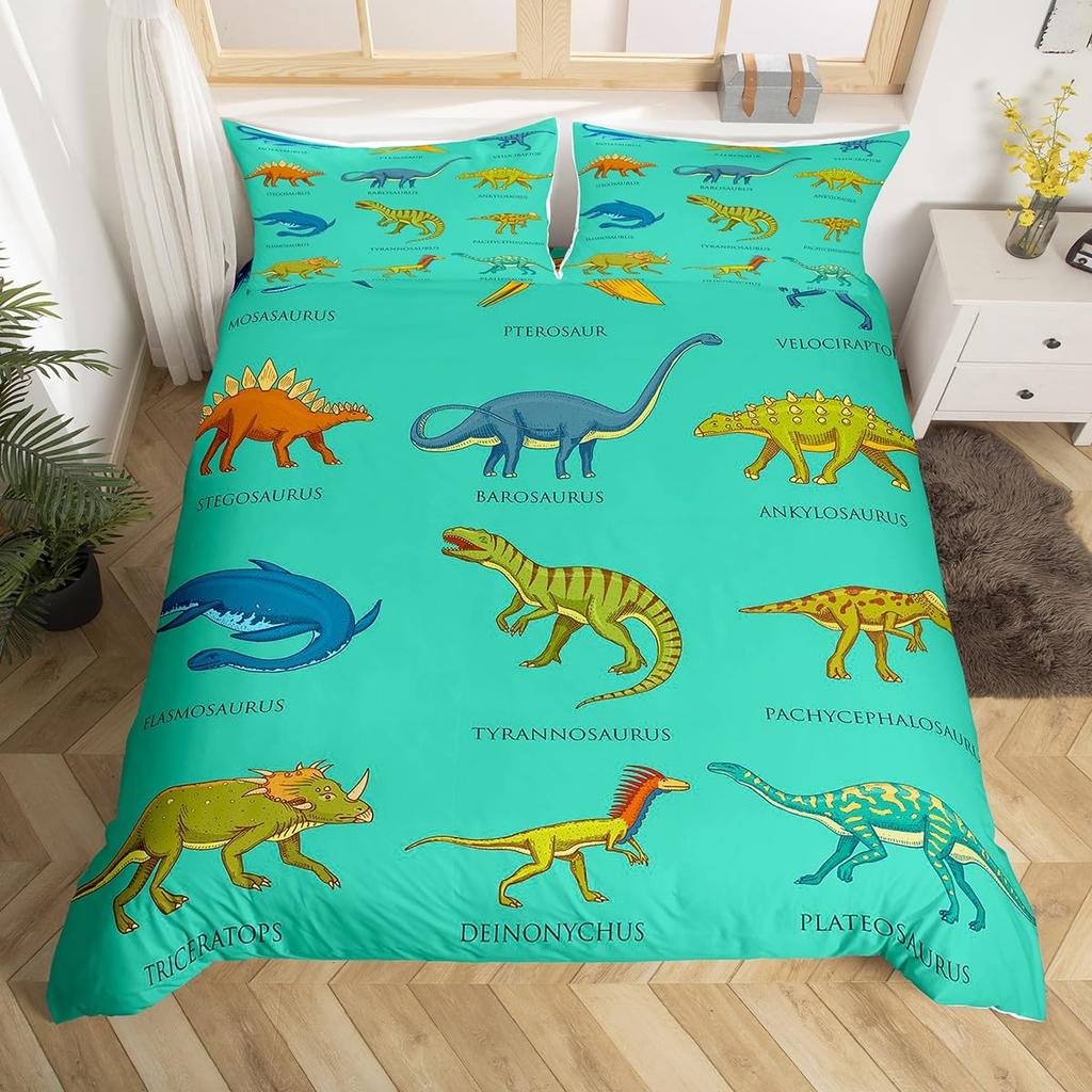 Cartoon Dinosaur Duvet Cover Kawaii Dinosaurs Bedding Set Jungle Ancient Animals Comforter Cover For Girls Boys Full King Size
