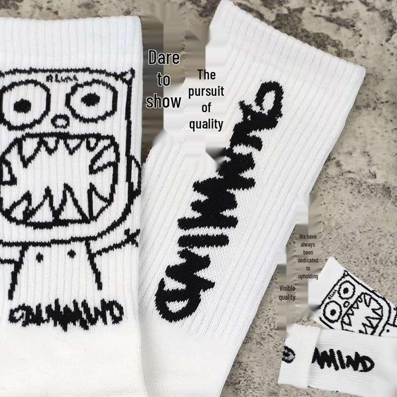 Unisex Mid-Calf Cartoon Little Devil Sports Socks - Trendy High-Top for Skateboarding & Basketball