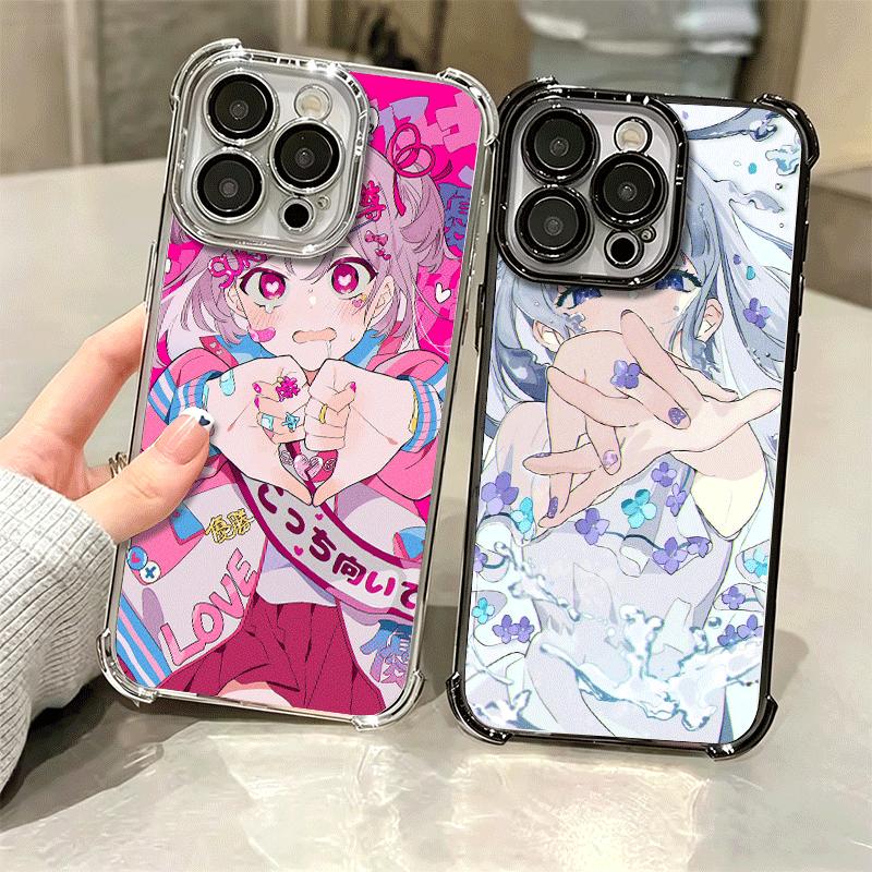 Anime Kwaii Girl Ins Style Plating Phone Case For Iphone 16 17 Pro Max Air 16E 14 15 Plus 12 13 Mini Anti-Fall Airabag Cover