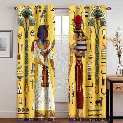2 stycken bohemiska gardiner Egypten afrikanska nationella kännetecken Tryckta gardiner för sovrum Vardagsrum Fönster Stångficka