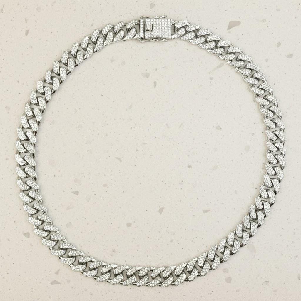 

50cm Miami Cuban Link Chain Iced Out Diamond Hip Hop Jewelry Silver Plated Stainless Steel Necklace Set for Men срібний