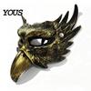 Halloween Cosplay Accessory Eagle Half Face Mask, Vintage Gold Detailed Texture Mask Masquerade Party Gothic Props Ornate