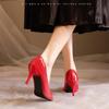 Μαύρα παπούτσια με κόκκινη σόλα και ψηλό τακούνι για την άνοιξη, νέα γυναικεία παπούτσια με μυτερή μύτη, λεπτό τακούνι, σέξι, γυαλιστερό ταμπεραμέντο, μονόπατα, παπούτσια από λουστρίνι για γυναίκες
