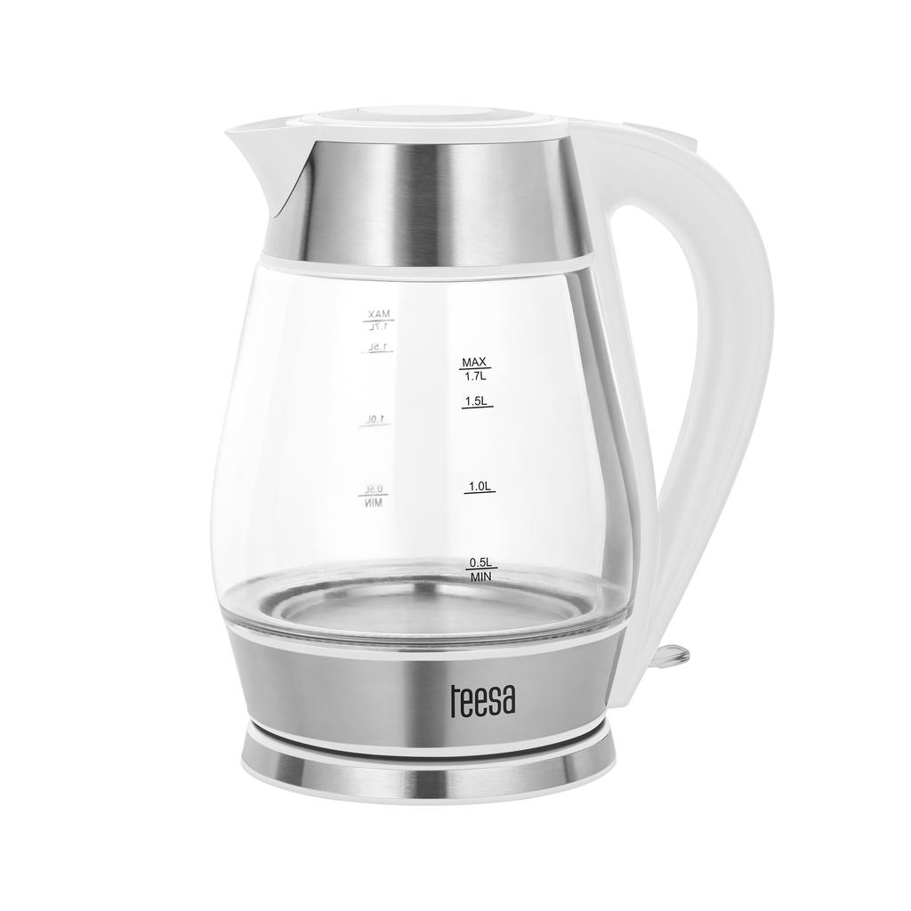 Teesa cordless electric kettle, glass, white, 2200W, 1.7L