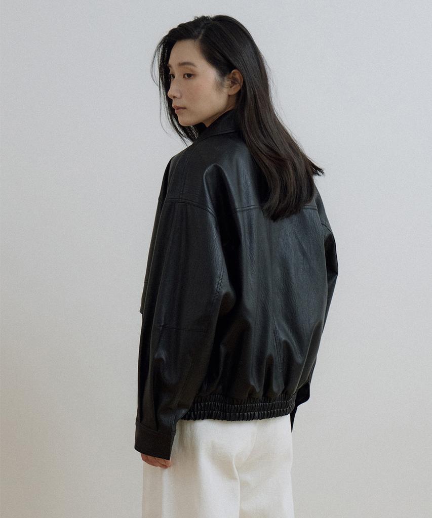 LINGSEOUL Out Pocket Leather Blouson-Black