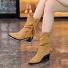 British style pointed high-heeled short boots women's 2025 autumn new thick heel fringed temperament versatile retro fashion single boots