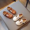 Korean Children's Leather Shoes Simple Cute Kids Lace Breatheable 2025 Spring and Autumn New Girls Casual Shoes Solid Color Flat