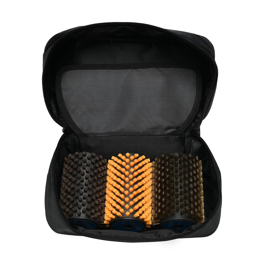 XCMAN Snowboard Rotary Brush Set 100mm and Horsehair Brushes with Single Shaft (4 Pieces, Length) - Nylon, Bronze, Cork, (Handle)