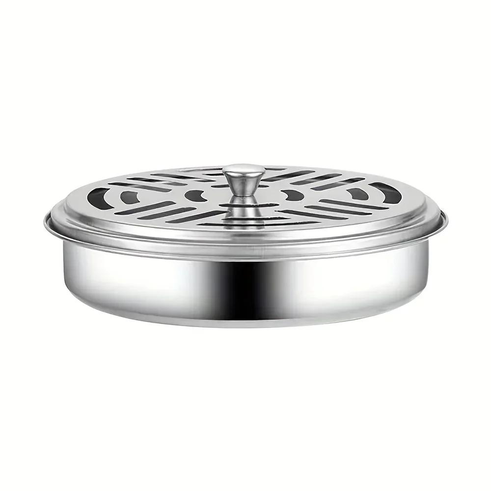 New 1pc Stainless Steel Mosquito Coil Box Cover Mosquito Coil Tray Large Ash Tray Outdoor Portable Mosquito Coil Holder