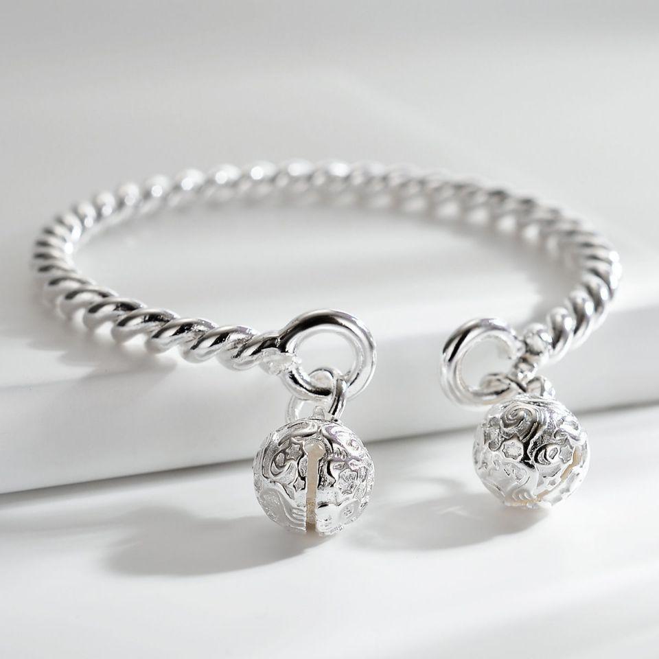 Silver plated bracelet S925 silver bracelet wedding bracelet twisted line Gong Ling ladies bell bracelet Chinese Valentine's Day couple jewelry