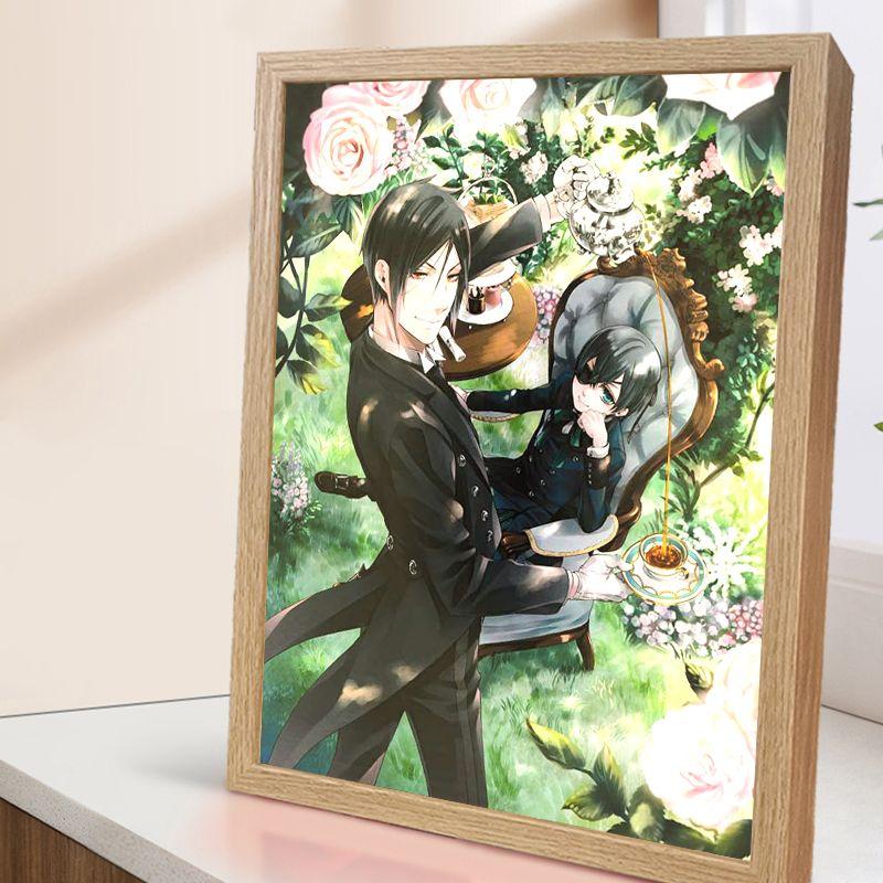 22cm/8.66in Kuroshitsuji Anime Figures 3D Light Painting Sebastian Peripherals Led Night Lamp Table Top Bedroom Collectible Gift