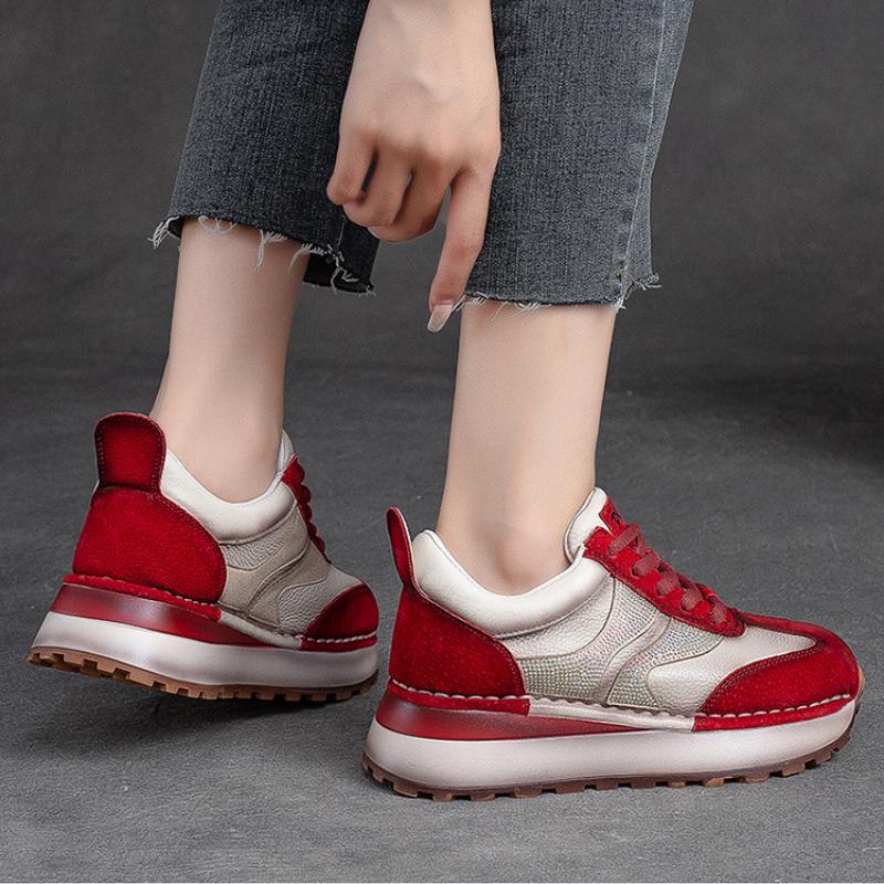 Johnature Pantofi cu șireturi din piele naturală, culori mixte, pentru femei, sport pentru timpul liber, cu talpă moale, pantofi confortabili