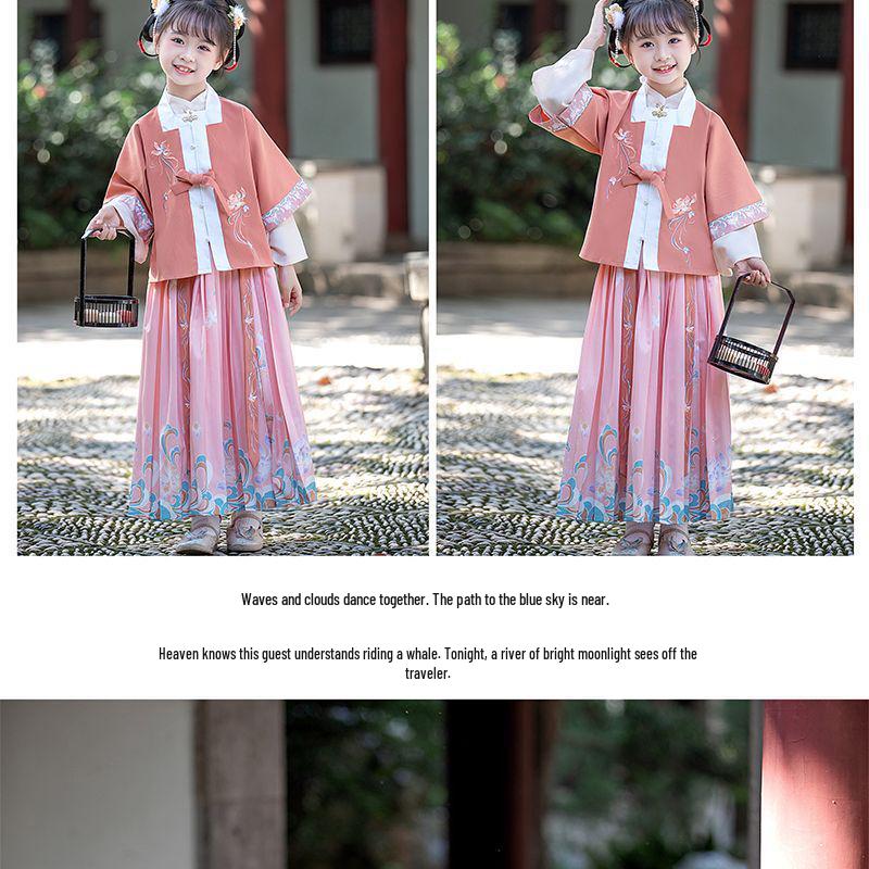 Girls' Hanfu Three-Piece Set - Super Fairy Spring/Summer Ancient Tang & Ming Style
