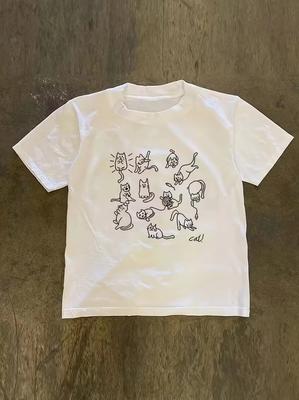 Cute Cartoon Cats Doodle Graphic Tshirt Casual Crew Neck Short Sleeve Top Unisex Summer Daily Fashion Tee Clothing Hot Sale