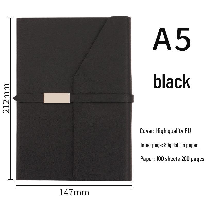 A5 Three-Fold PU Leather Business Notebook with Daolin Paper чёрный