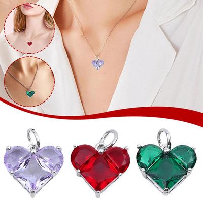 Copper Heart Pendant Multicolour Cubic Zirconia Charm Fashion Necklace DIY Jewelry Necklace For L2X7
