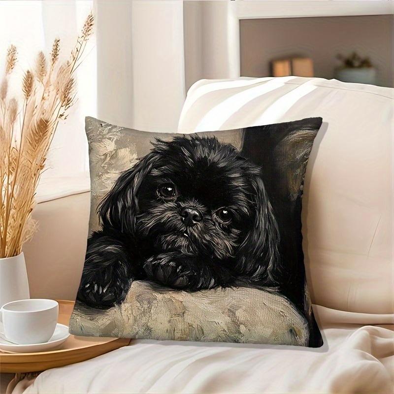 Vikama Moderne Schwarze Shih Tzu Kissenhülle Ultra-Weiches Fleece Einseitig Bedruckt Für Sofas Schlafzimmer Wohnzimmer