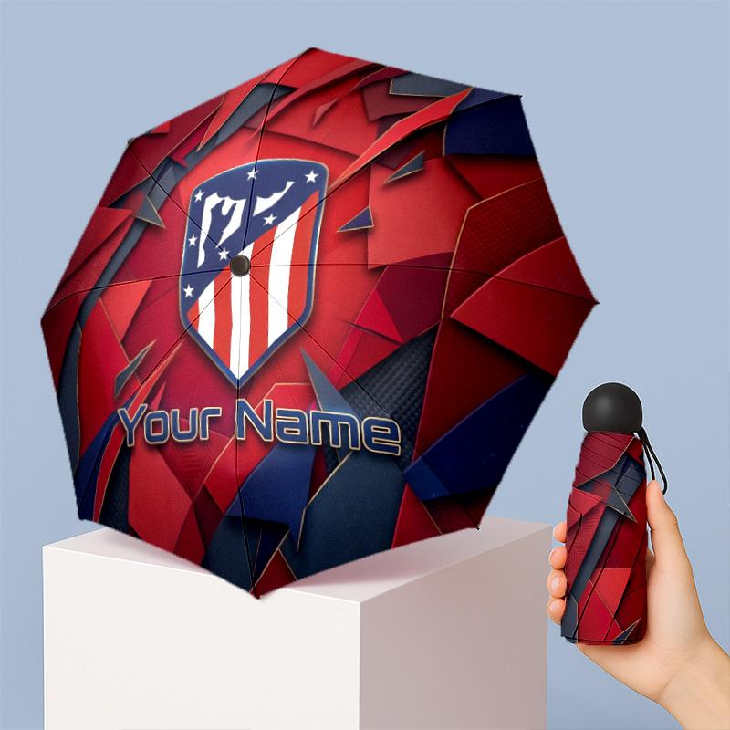 Atletico Madrid Manual Five Fold 8 Rib Umbrella Support Custom Text, Lightweight Travel Umbrella