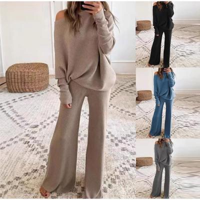 New Autumn and Winter Women's Suit Solid Color Round Neck Long-sleeved Sweater Trousers Casual Fashion Two-piece Suit
