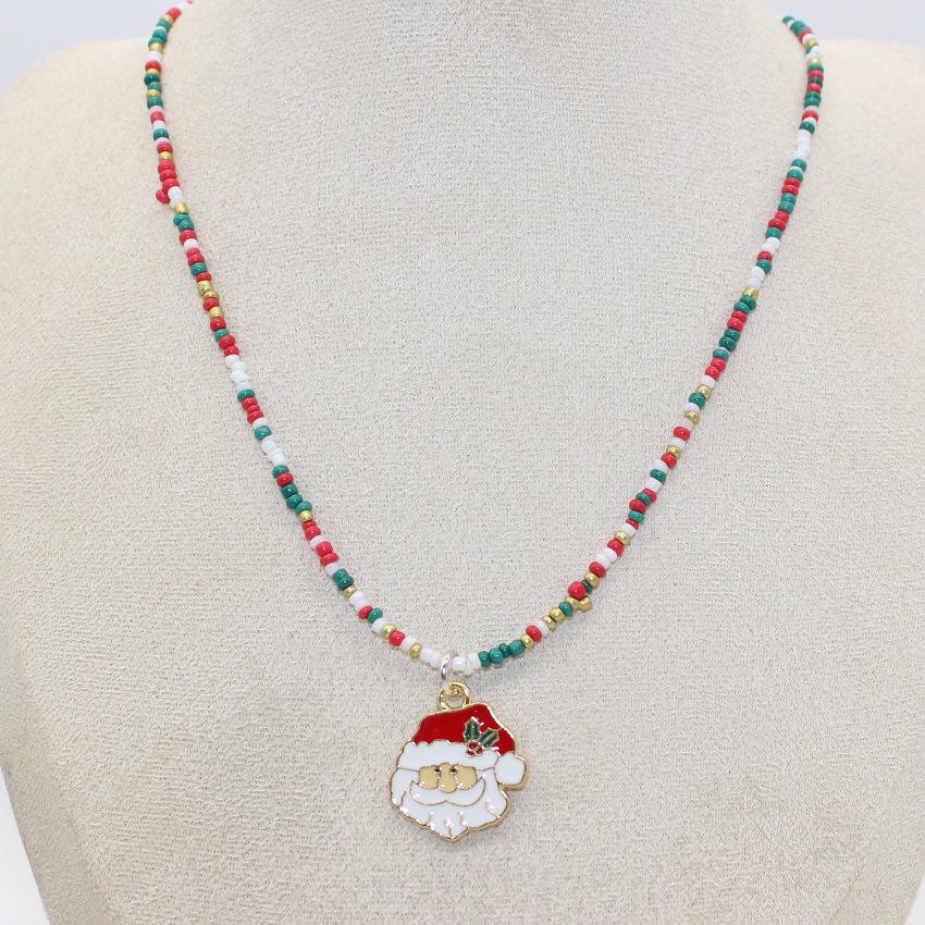 Santa Snowflake Seed Bead Necklace with Alloy Pendant