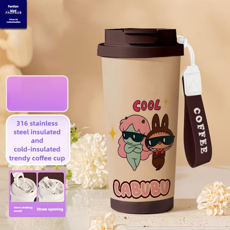 Tecknad Rostfri Stålkopp Högvärdig Termosmugg 3D Dubbel Drickstrå Kaffekopp