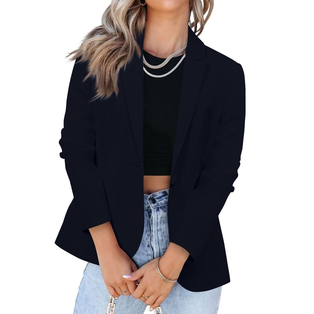 Fashion Women Solid Color Casual Suit Temperament Button Long-sleeved Jacket