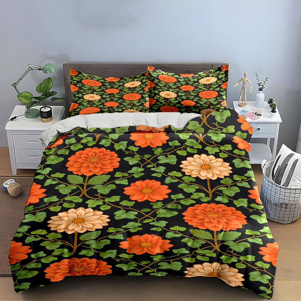 Orange and cream flowers. Bedding sets Duvet cover sets Duvet covers Pillowcases(1 * Duvet Cover 2 * Pillowcases without duvet insert)