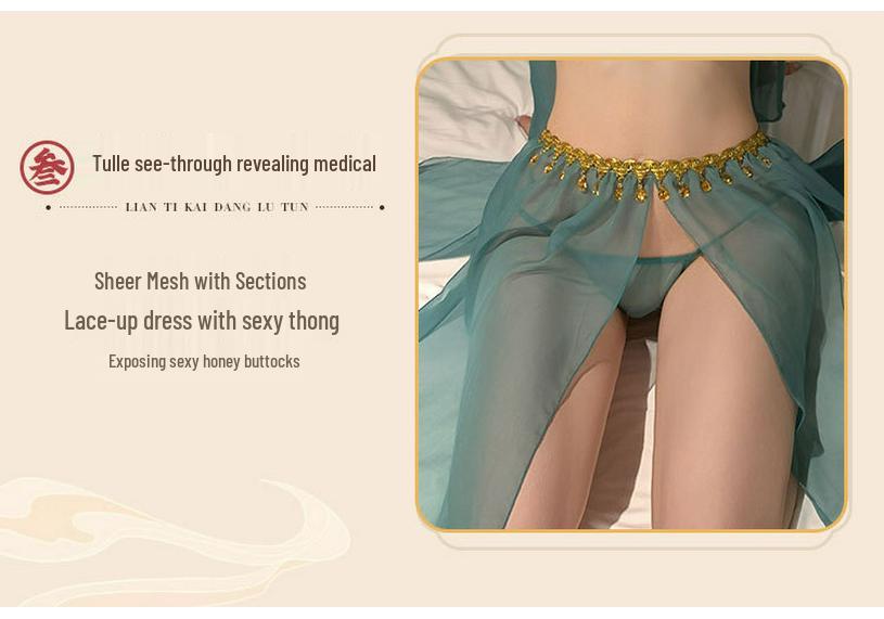 Fantasy Sexy Three-Point Split See-Through Hanfu Lingerie with Tassel Skirt