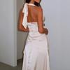 2026 new burgundy neck deep V satin pleated irregular split long dress sexy fashion dress