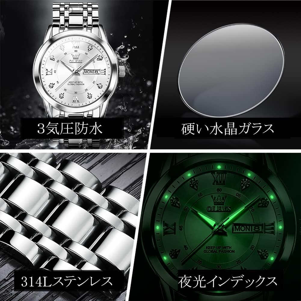 OLEVS Men's Silver Quartz Wristwatch Calendar Waterproof Stainless Steel Stylish