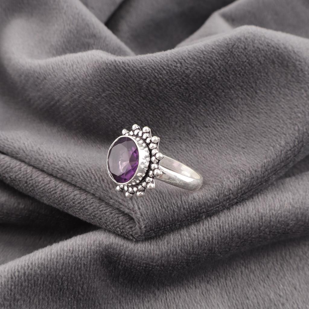 African Amethyst Gemstone Jewelry, 925 Solid Sterling Silver Ring, Handmade Silver Ring, Dainty Silver Ring Gift For Catholics