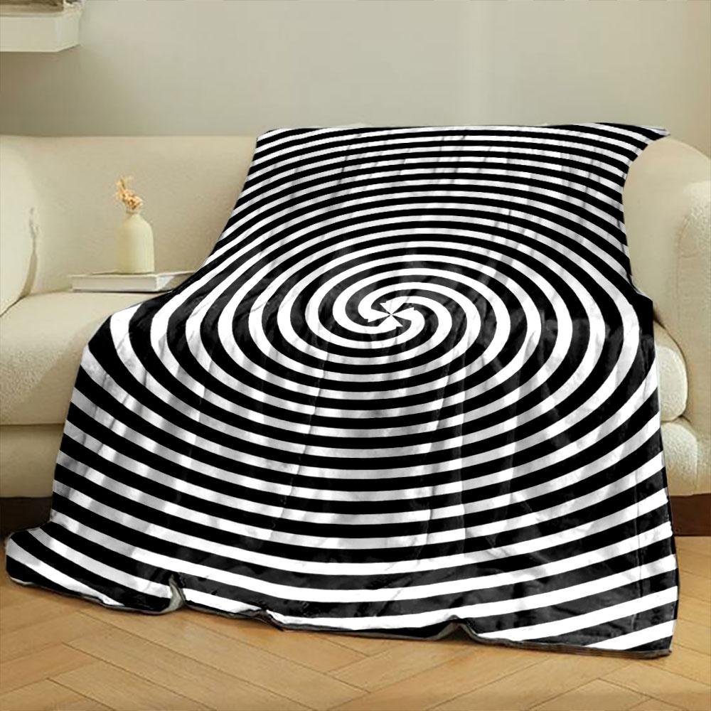 Concentric black-and-white spirals radiating from the center. for all seasons blanket lunch break throw gift