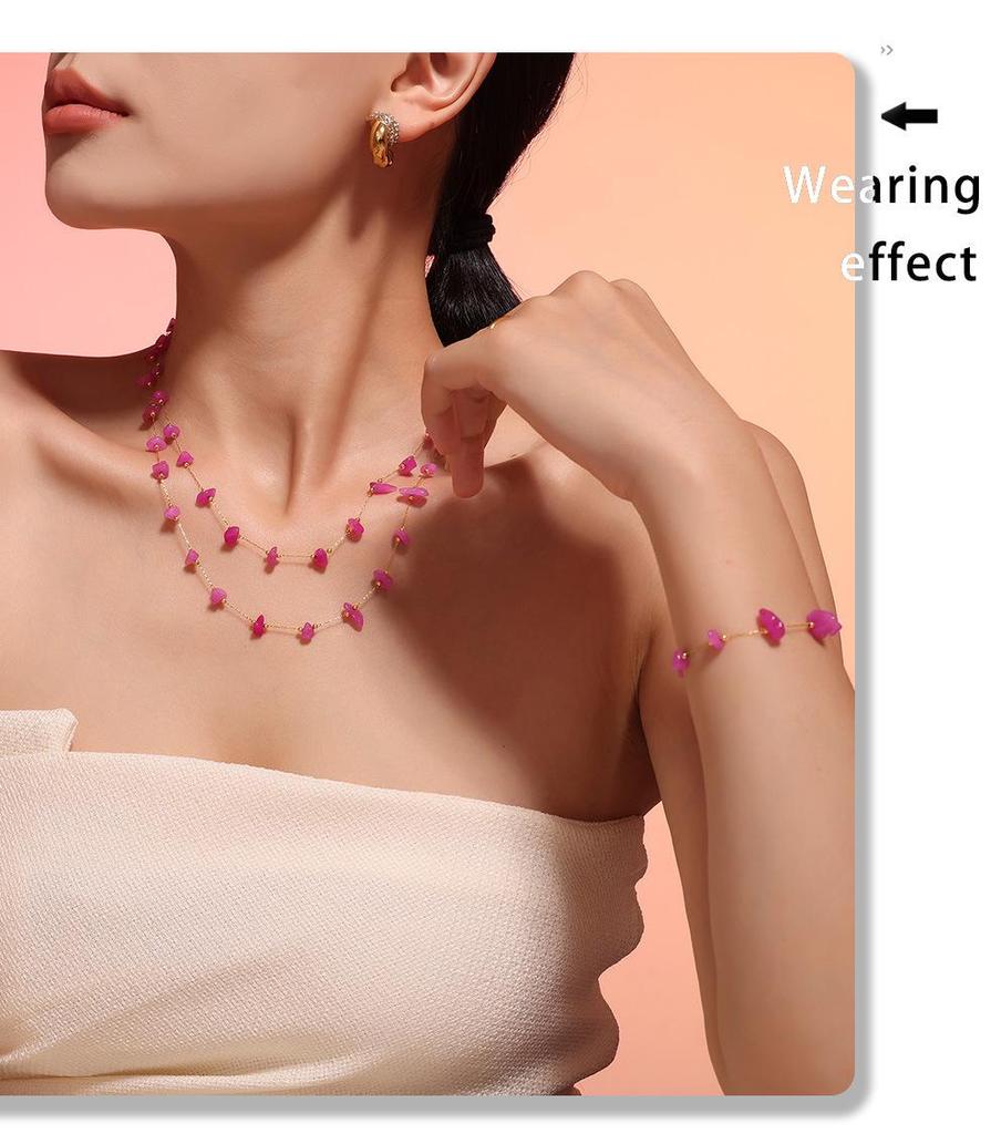 Bohemian Pink Natural Stone Choker & Bracelet Set for Women